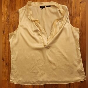 Beige Champagne Talbots Silk Blend Sleeveless Ruffled Front Blouse Size 14